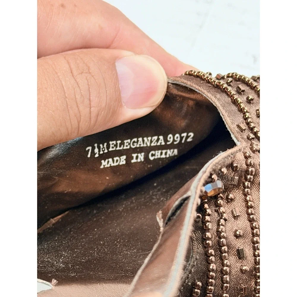 Dolce by Pierre Eleganza Women's Bronze‎ Beaded Slingback Heels Size 7.5M